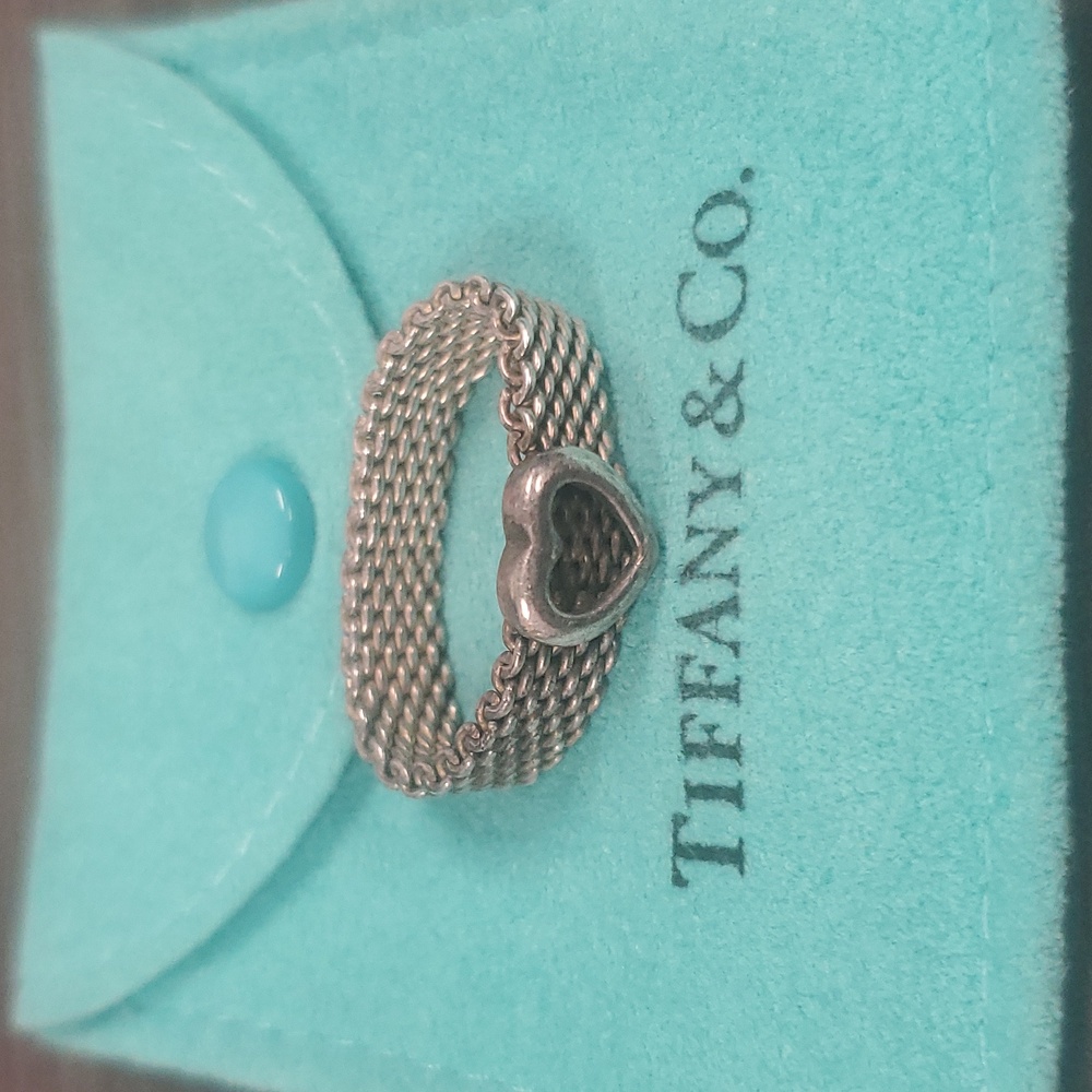 Tiffany & Co. Silver Heart Mesh Band Ring Sz 8